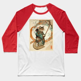 Japanese Tanuki Samurai Cat Baseball T-Shirt